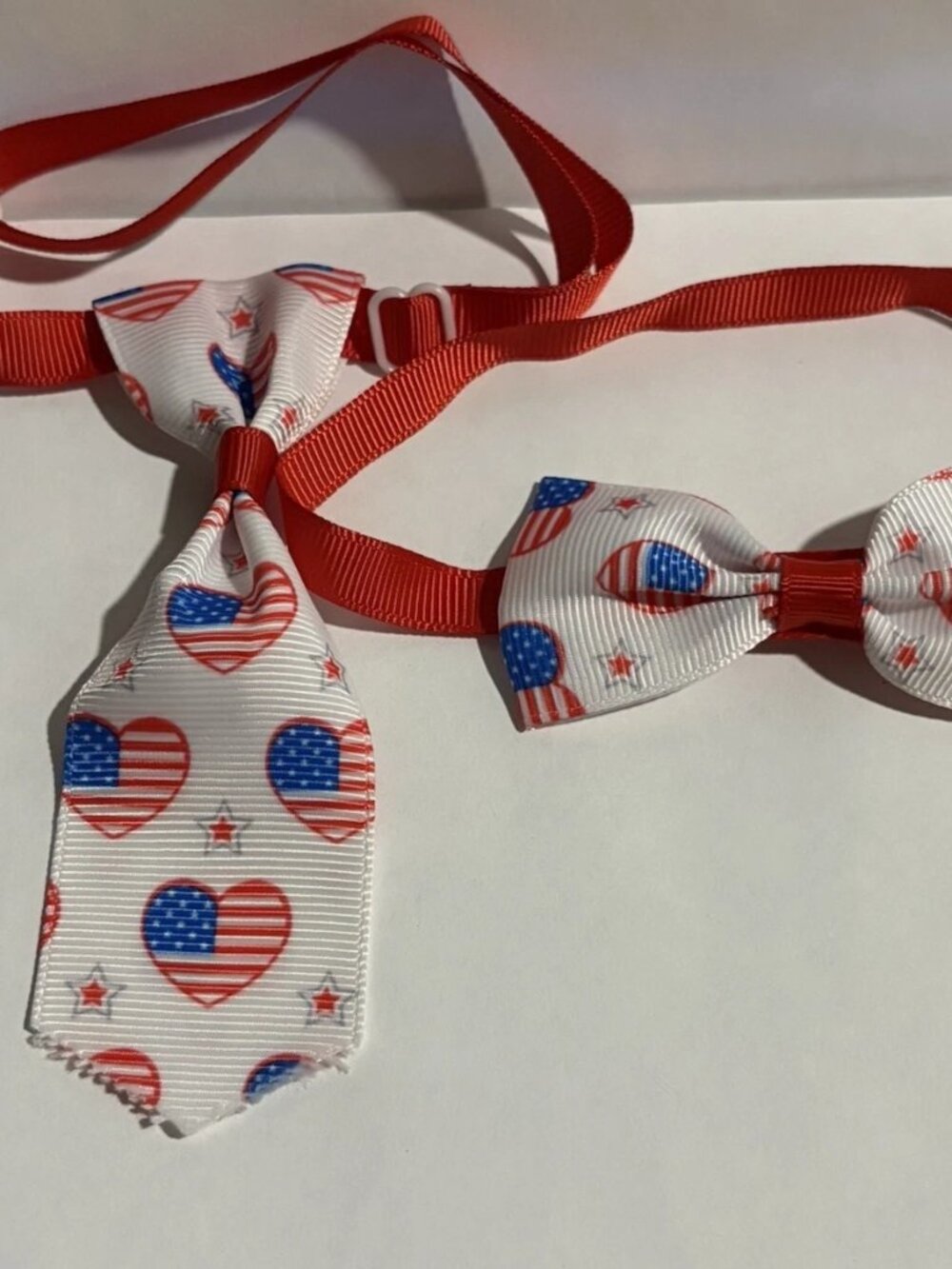 Bow Tie Necktie Set Independent Day July Fourth USA Flag Hearts Dog Cat 7"+